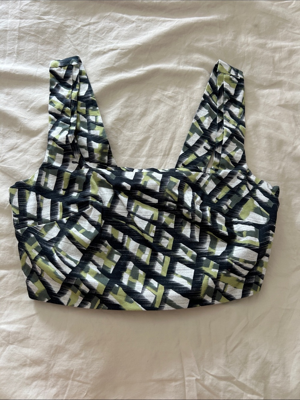 Ronny Kobo Collection Geometric Crop Top in Green, Black & White